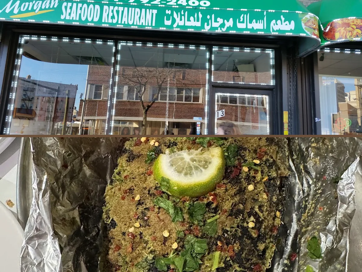 Fresh shrimp and rice served in a restaurant.